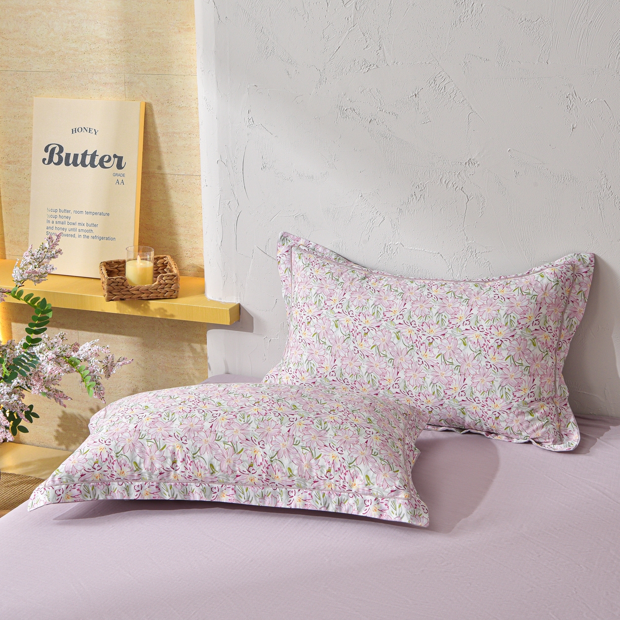 91家纺网 家纺一手货源 找家纺 金昱纺 2026新款全棉纯棉双层纱印花四件套 香忆源-粉