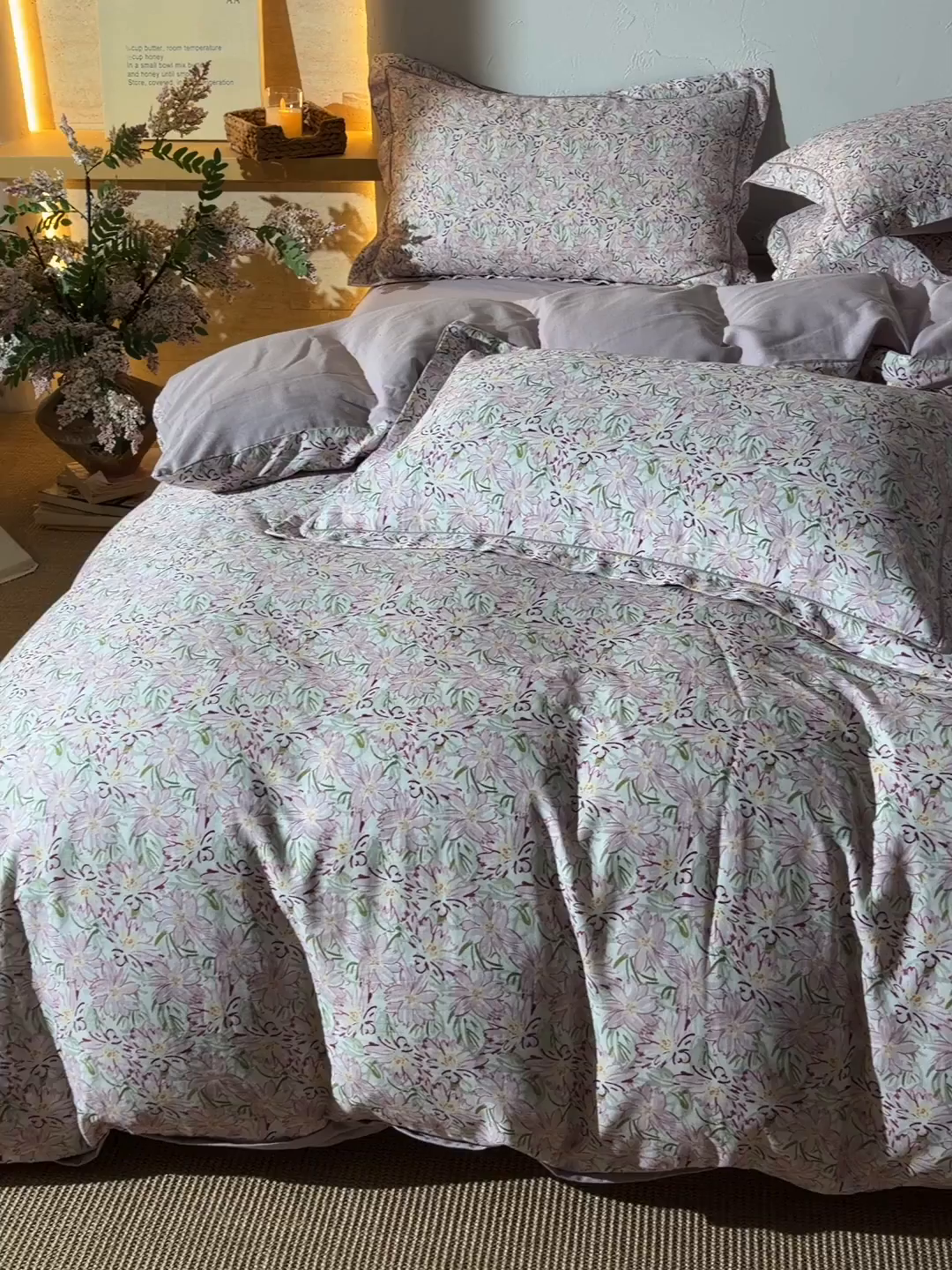 91家纺网 家纺一手货源 找家纺 金昱纺 2026新款全棉纯棉双层纱印花四件套 香忆源-粉