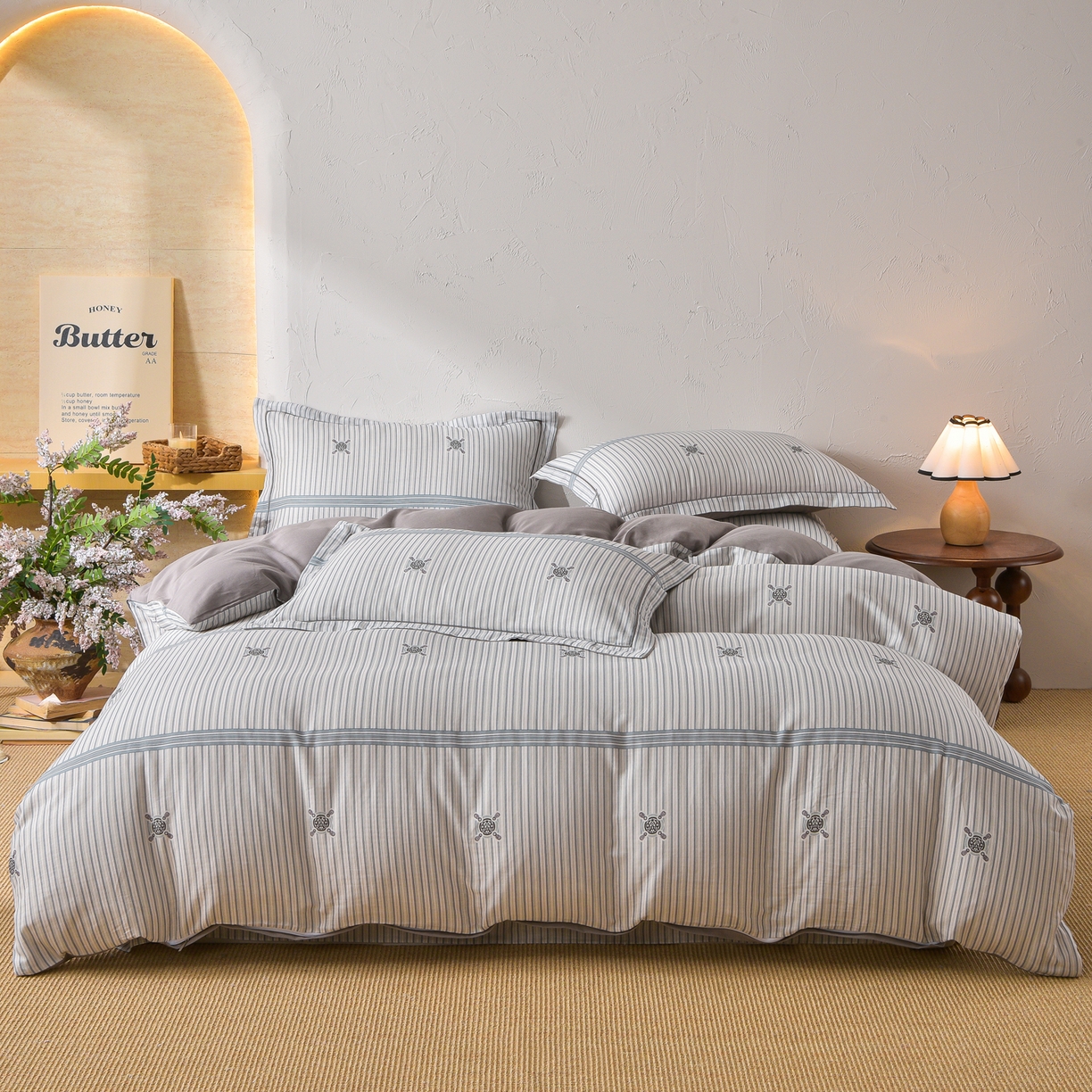 金昱纺 2026新款全棉纯棉双层纱印花四件套 泽西岛-兰