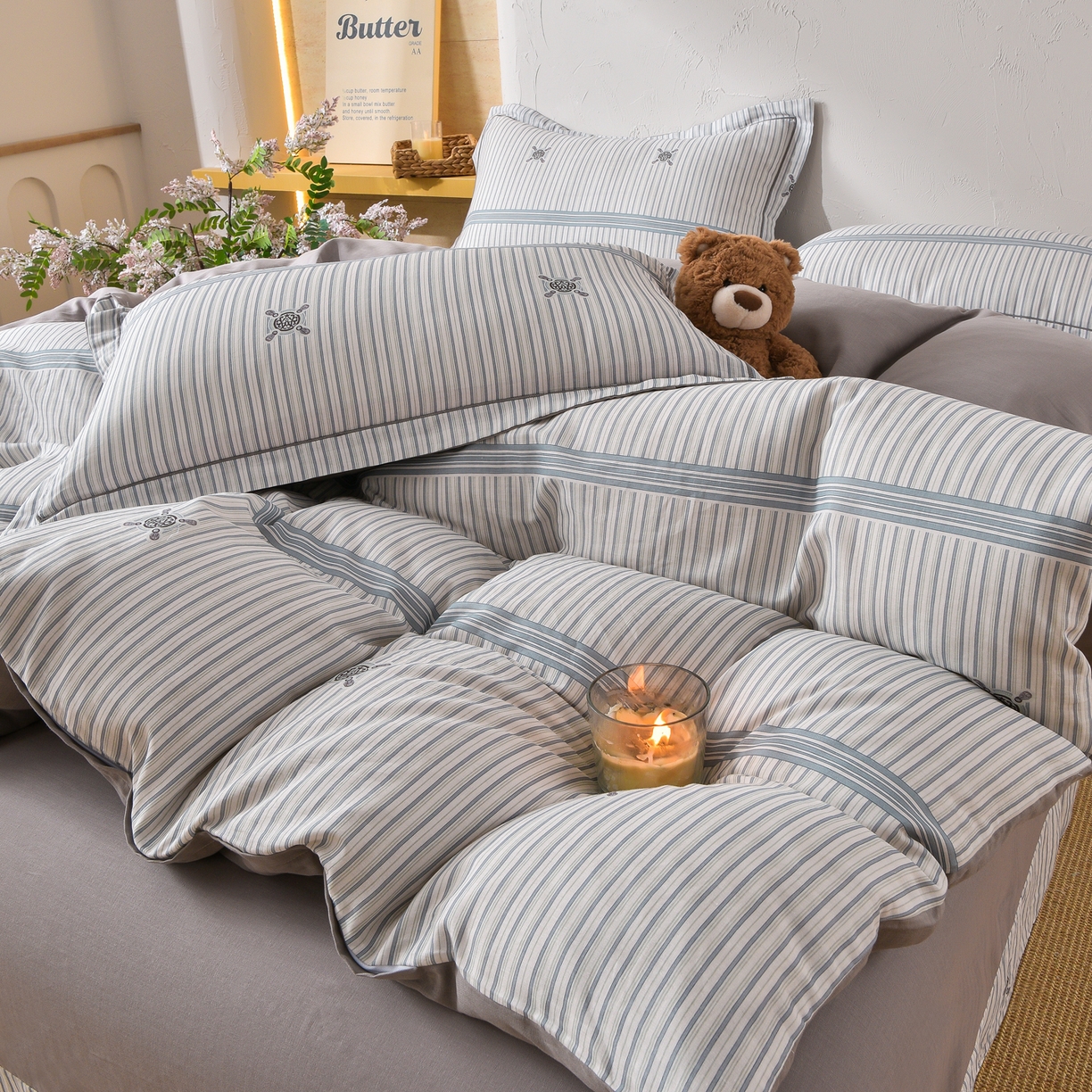 91家纺网 家纺一手货源 找家纺 金昱纺 2026新款全棉纯棉双层纱印花四件套 泽西岛-兰