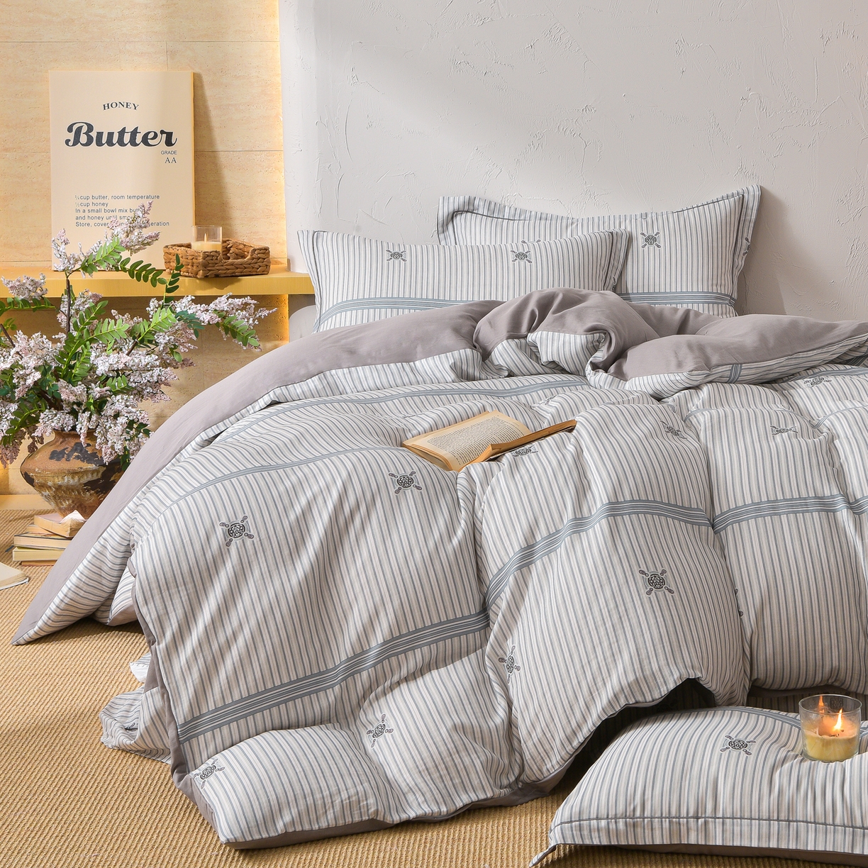 91家纺网 家纺一手货源 找家纺 金昱纺 2026新款全棉纯棉双层纱印花四件套 泽西岛-兰