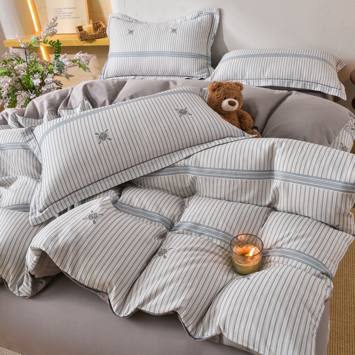 91家纺网 家纺一手货源 找家纺 金昱纺 2026新款全棉纯棉双层纱印花四件套 泽西岛-兰