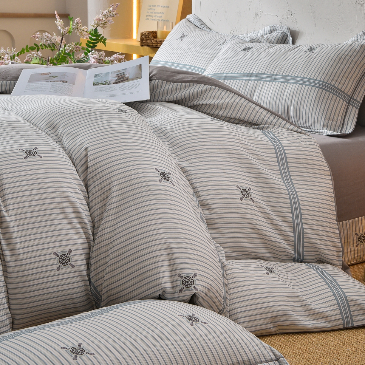 91家纺网 家纺一手货源 找家纺 金昱纺 2026新款全棉纯棉双层纱印花四件套 泽西岛-兰