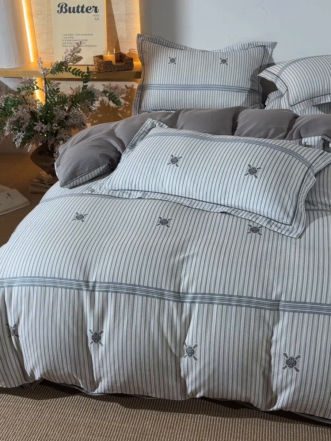 91家纺网 家纺一手货源 找家纺 金昱纺 2026新款全棉纯棉双层纱印花四件套 泽西岛-兰