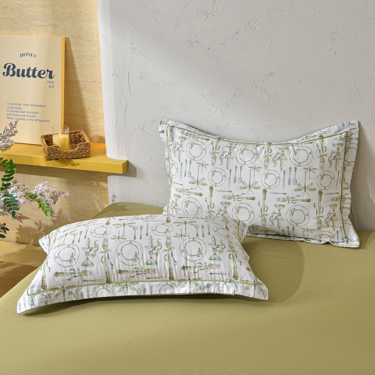 91家纺网 家纺一手货源 找家纺 金昱纺 2026新款全棉纯棉双层纱印花四件套 中世纪-绿