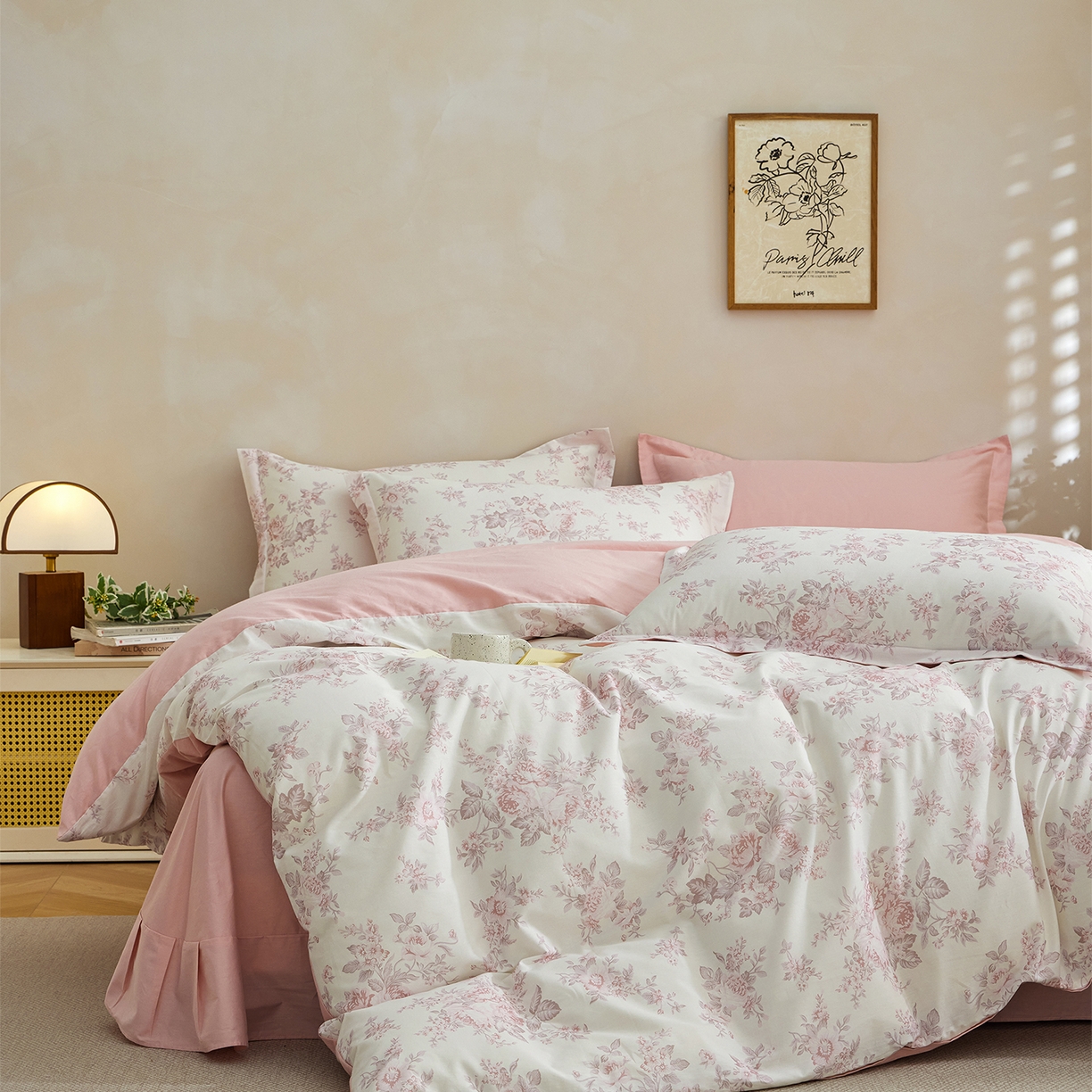 91家纺网 家纺一手货源 找家纺 元元家居（元元被业） 2026新款全棉13372套件及单品【印花款】-三件套 芙尔