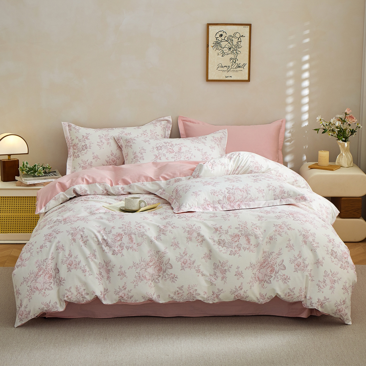 91家纺网 家纺一手货源 找家纺 元元家居（元元被业） 2026新款全棉13372套件及单品【印花款】-三件套 芙尔