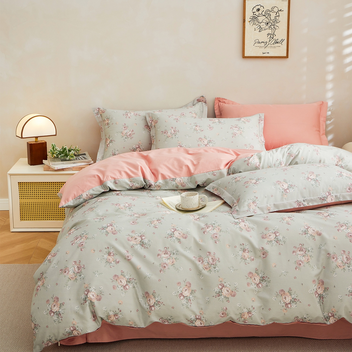 91家纺网 家纺一手货源 找家纺 元元家居（元元被业） 2026新款全棉13372套件及单品【印花款】-三件套 金溪