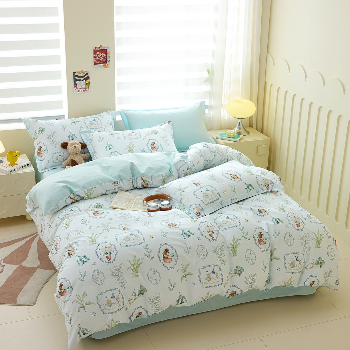 91家纺网 家纺一手货源 找家纺 元元家居（元元被业） 2026新款全棉13372套件及单品【印花款】-三件套 乐园绿