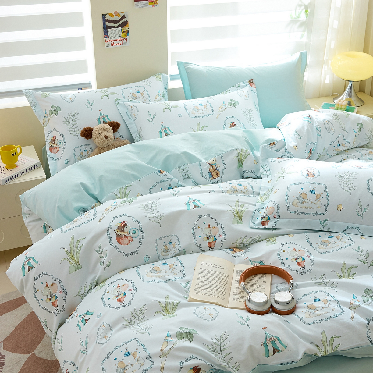 91家纺网 家纺一手货源 找家纺 元元家居（元元被业） 2026新款全棉13372套件及单品【印花款】-三件套 乐园绿