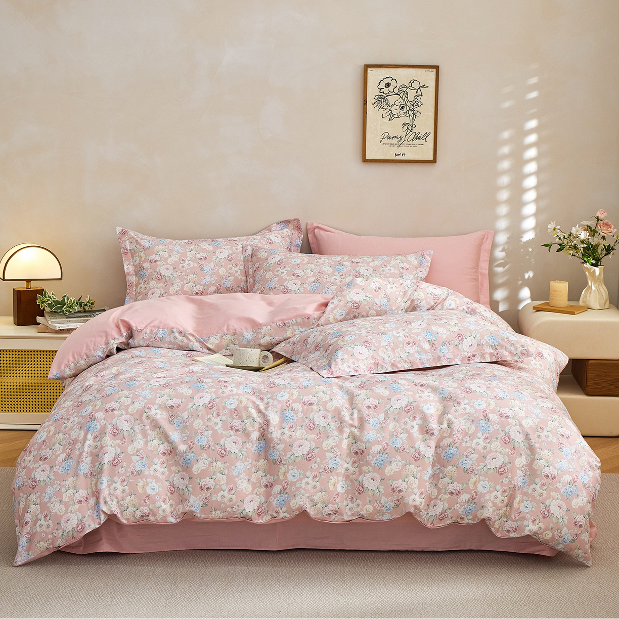 91家纺网 家纺一手货源 找家纺 元元家居（元元被业） 2026新款全棉13372套件及单品【印花款】-三件套 朔奇