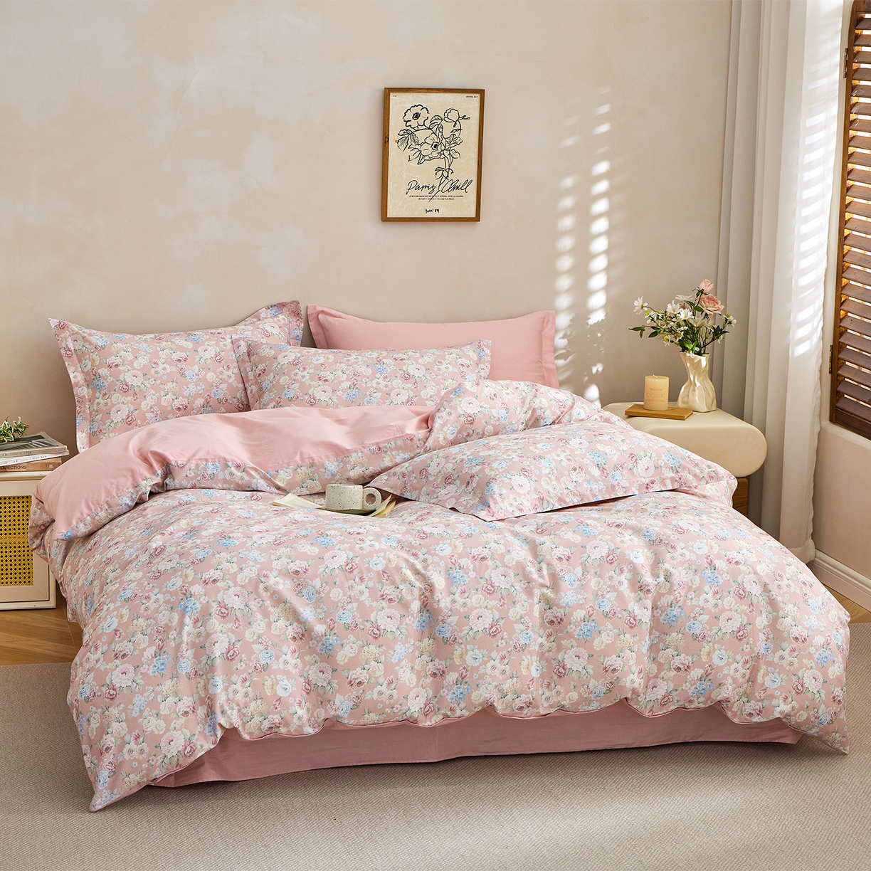 91家纺网 家纺一手货源 找家纺 元元家居（元元被业） 2026新款全棉13372套件及单品【印花款】-三件套 朔奇