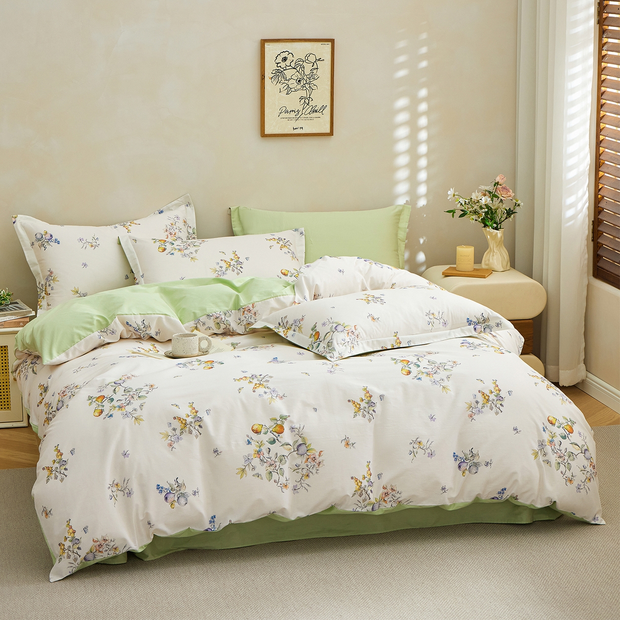 91家纺网 家纺一手货源 找家纺 元元家居（元元被业） 2026新款全棉13372套件及单品【印花款】-三件套 知夏