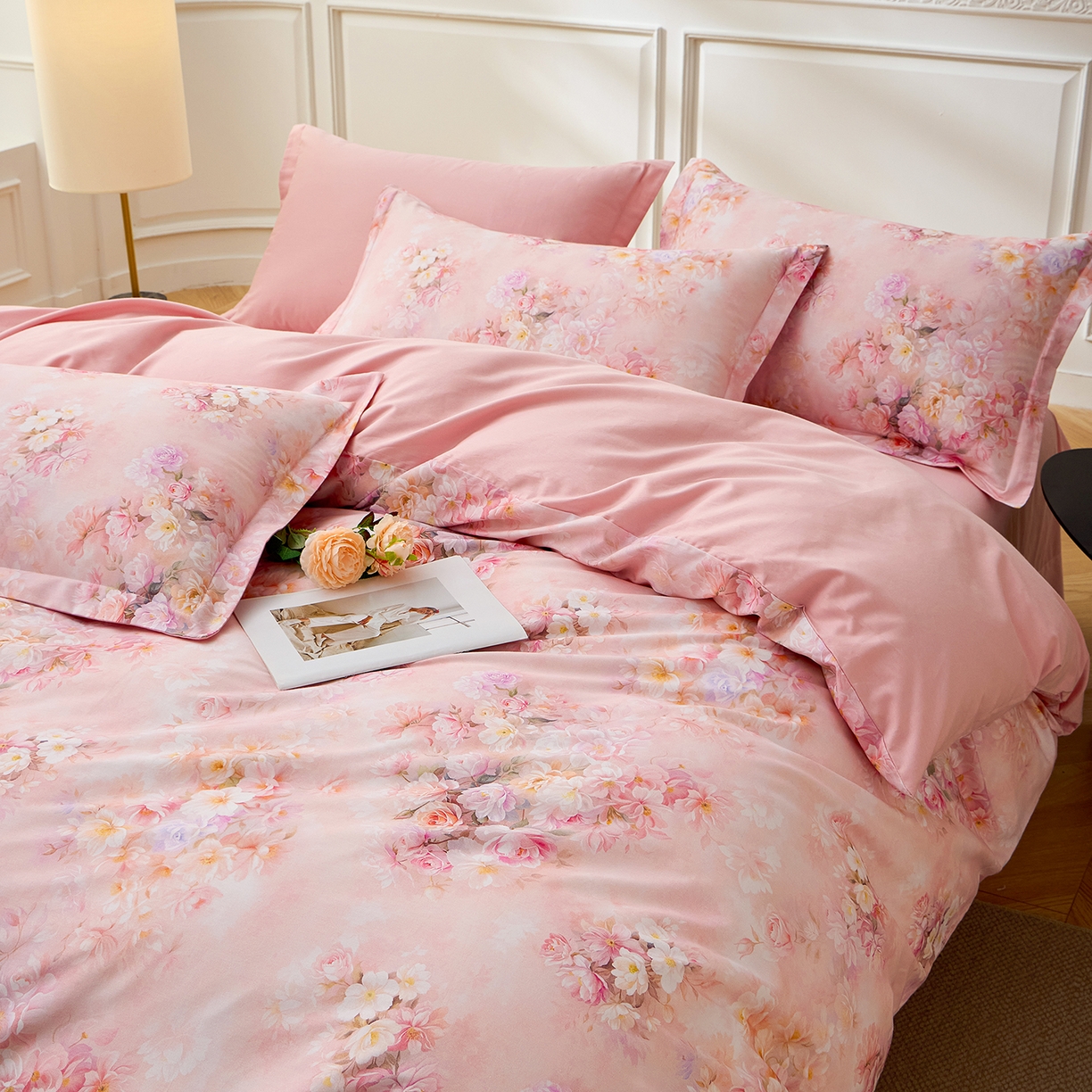 91家纺网 家纺一手货源 找家纺 元元家居（元元被业） 2026新款全棉13372套件及单品【印花款】-四件套 芳菲