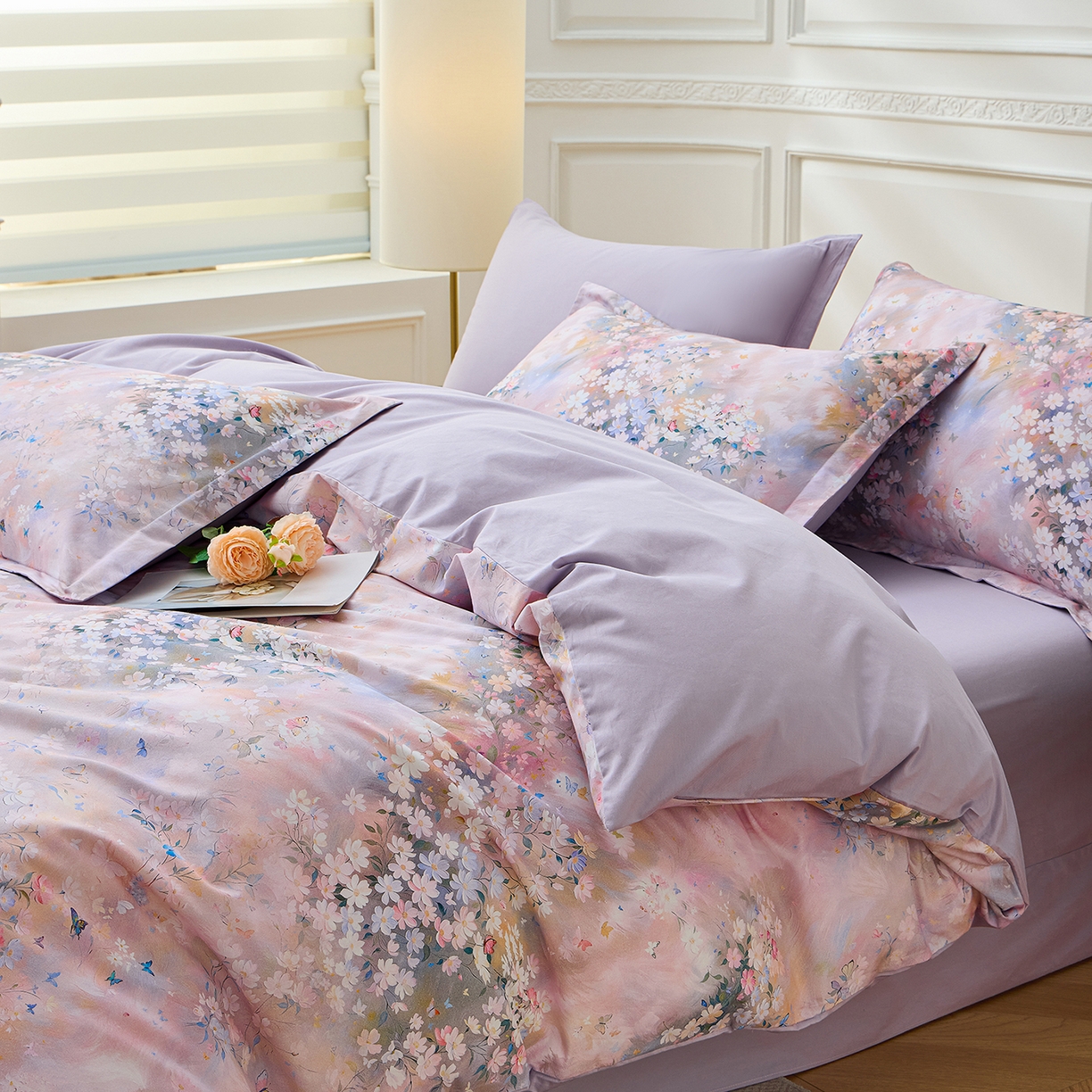 91家纺网 家纺一手货源 找家纺 元元家居（元元被业） 2026新款全棉13372套件及单品【印花款】-四件套 时光