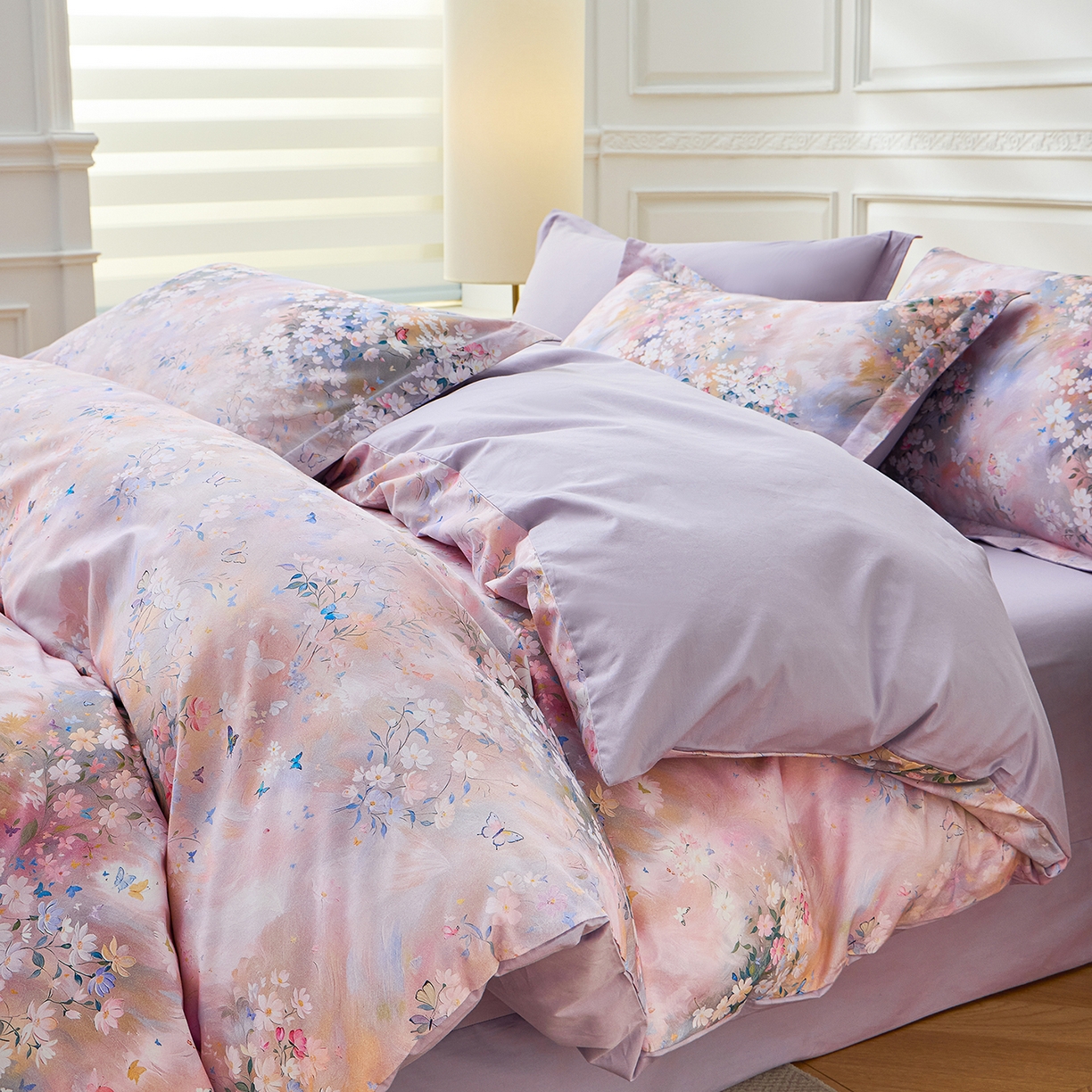 91家纺网 家纺一手货源 找家纺 元元家居（元元被业） 2026新款全棉13372套件及单品【印花款】-四件套 时光