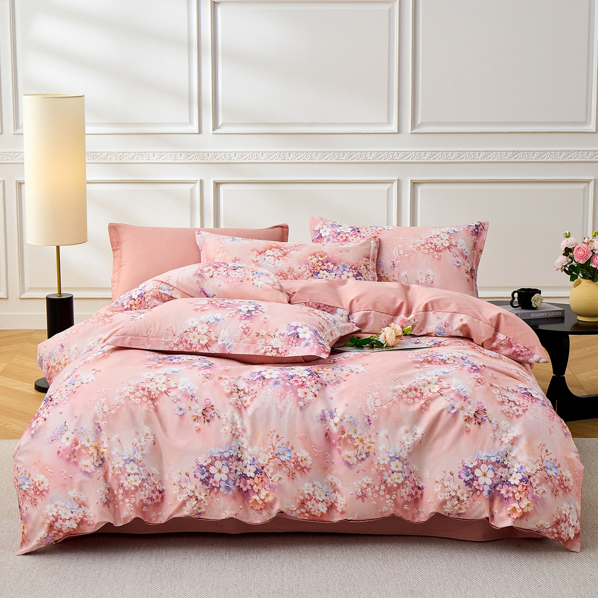 91家纺网 家纺一手货源 找家纺 元元家居（元元被业） 2026新款全棉13372套件及单品【印花款】-被套夹棉四件套 月棠