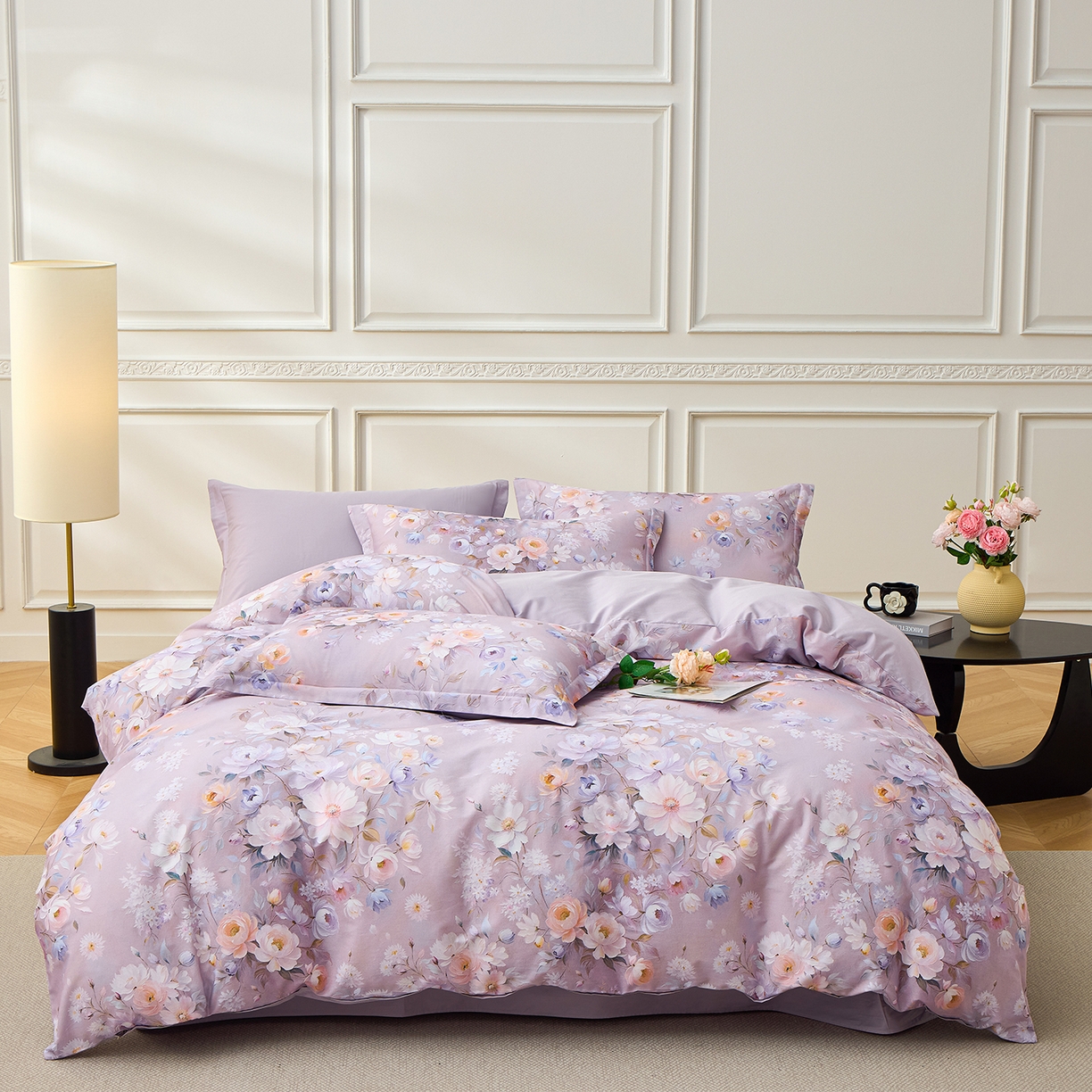 元元家居（元元被业） 2026新款全棉13372套件及单品【印花款】-被套夹棉四件套 花漾紫
