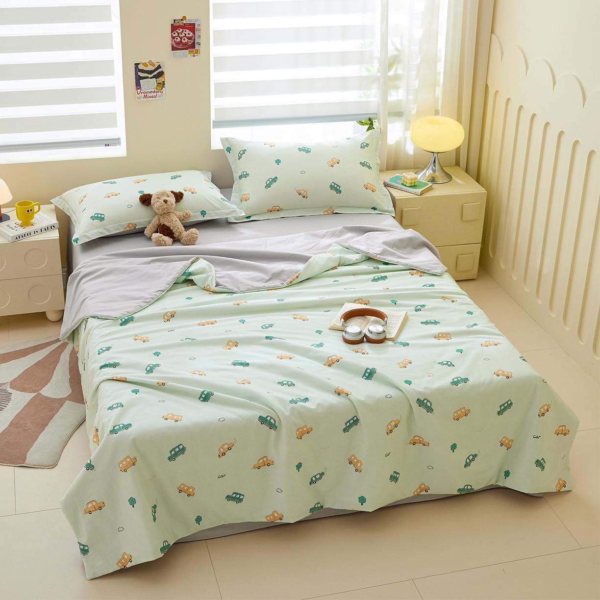 91家纺网 家纺一手货源 找家纺 元元家居（元元被业） 2026新款全棉纯棉13372印花两用夏被夏凉被空调被四件套 嘟嘟城