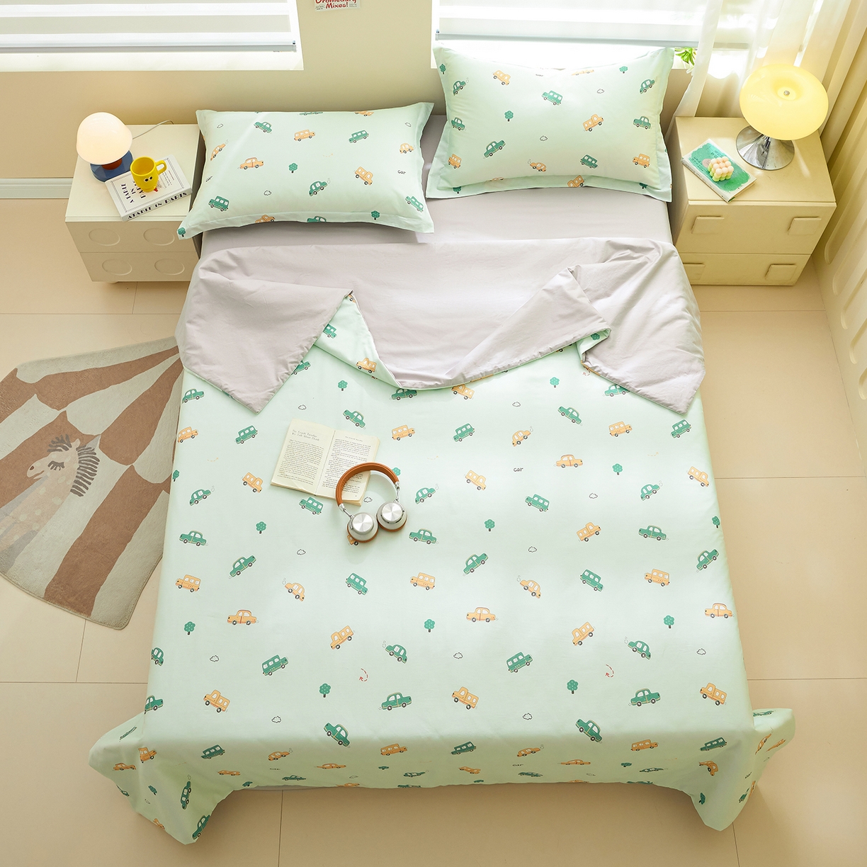 91家纺网 家纺一手货源 找家纺 元元家居（元元被业） 2026新款全棉纯棉13372印花两用夏被夏凉被空调被四件套 嘟嘟城