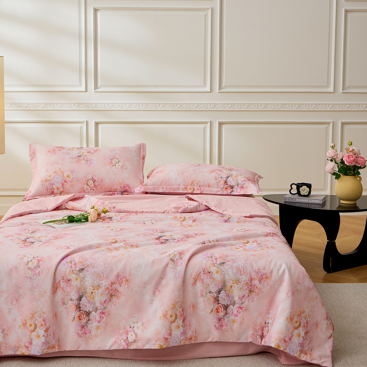 91家纺网 家纺一手货源 找家纺 元元家居（元元被业） 2026新款全棉纯棉13372印花两用夏被夏凉被空调被四件套 芳菲