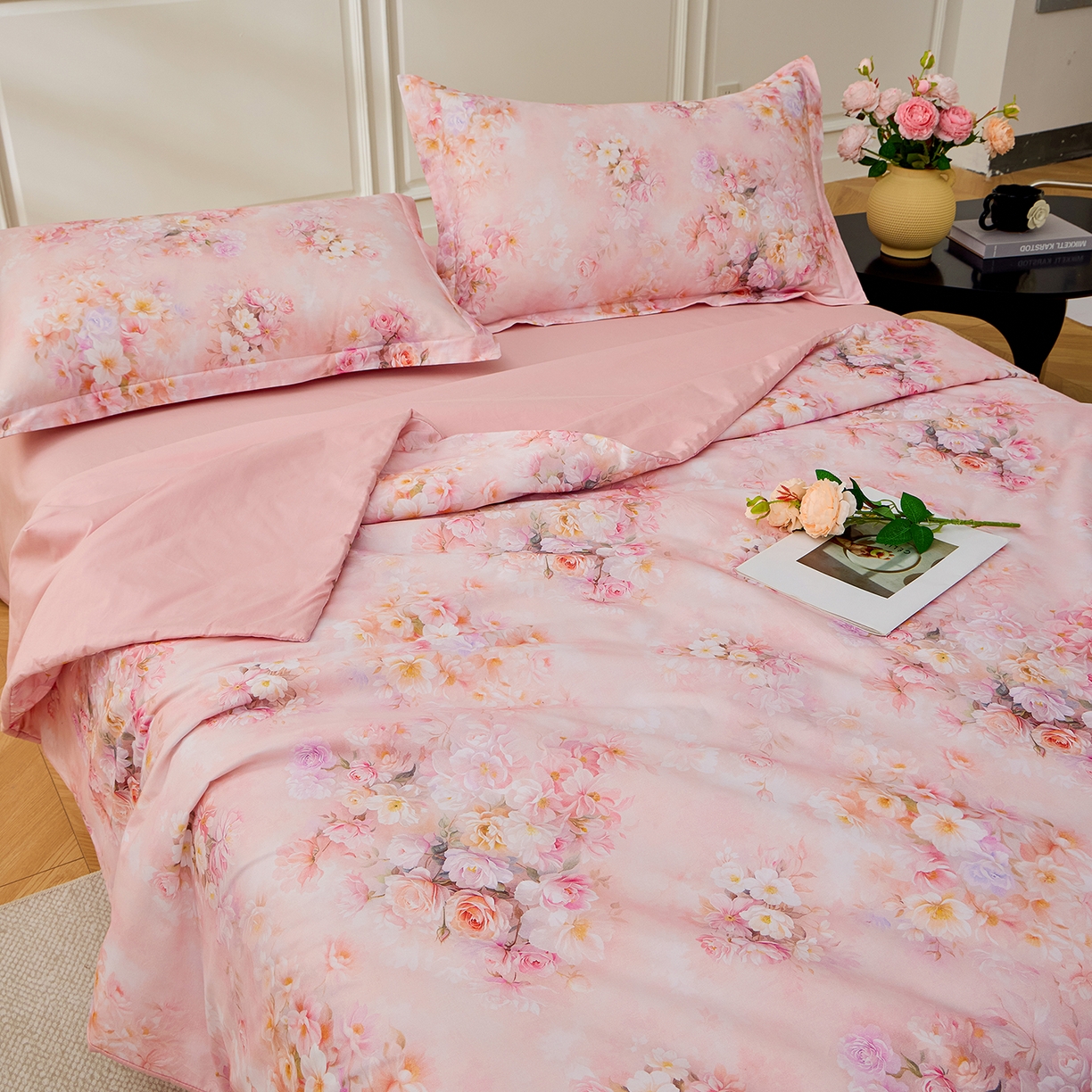 91家纺网 家纺一手货源 找家纺 元元家居（元元被业） 2026新款全棉纯棉13372印花两用夏被夏凉被空调被四件套 芳菲