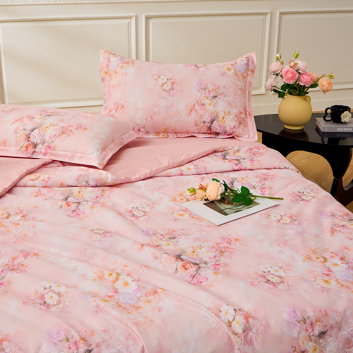 91家纺网 家纺一手货源 找家纺 元元家居（元元被业） 2026新款全棉纯棉13372印花两用夏被夏凉被空调被四件套 芳菲