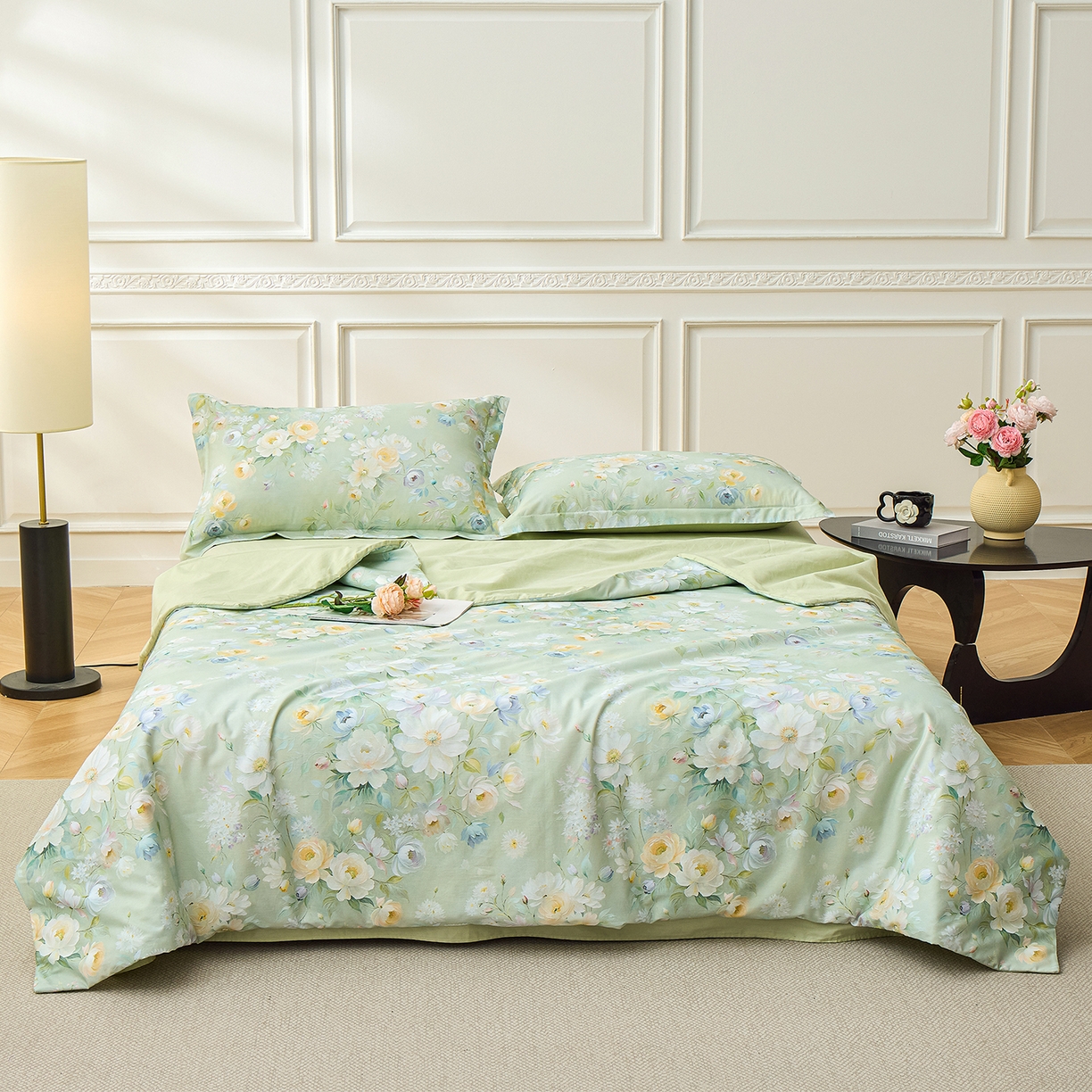 元元家居（元元被业） 2026新款全棉纯棉13372印花两用夏被夏凉被空调被四件套 花漾绿