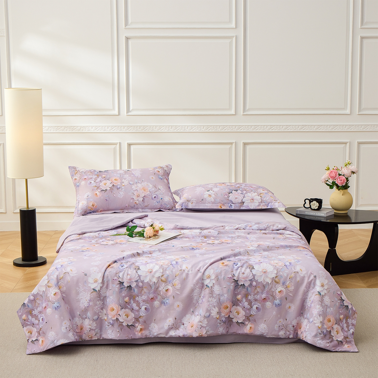 元元家居（元元被业） 2026新款全棉纯棉13372印花两用夏被夏凉被空调被四件套 花漾紫