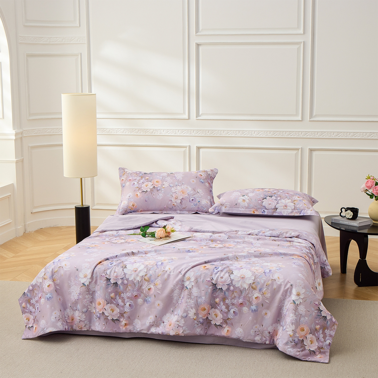 91家纺网 家纺一手货源 找家纺 元元家居（元元被业） 2026新款全棉纯棉13372印花两用夏被夏凉被空调被四件套 花漾紫