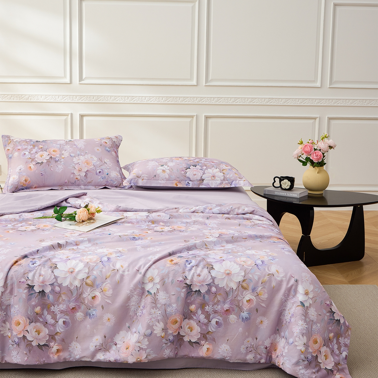 91家纺网 家纺一手货源 找家纺 元元家居（元元被业） 2026新款全棉纯棉13372印花两用夏被夏凉被空调被四件套 花漾紫