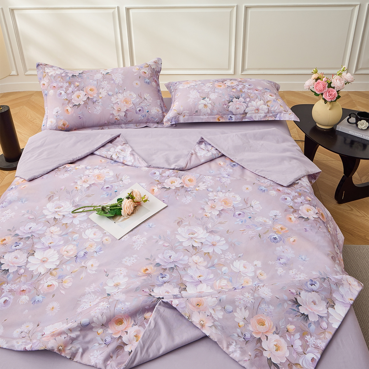 91家纺网 家纺一手货源 找家纺 元元家居（元元被业） 2026新款全棉纯棉13372印花两用夏被夏凉被空调被四件套 花漾紫