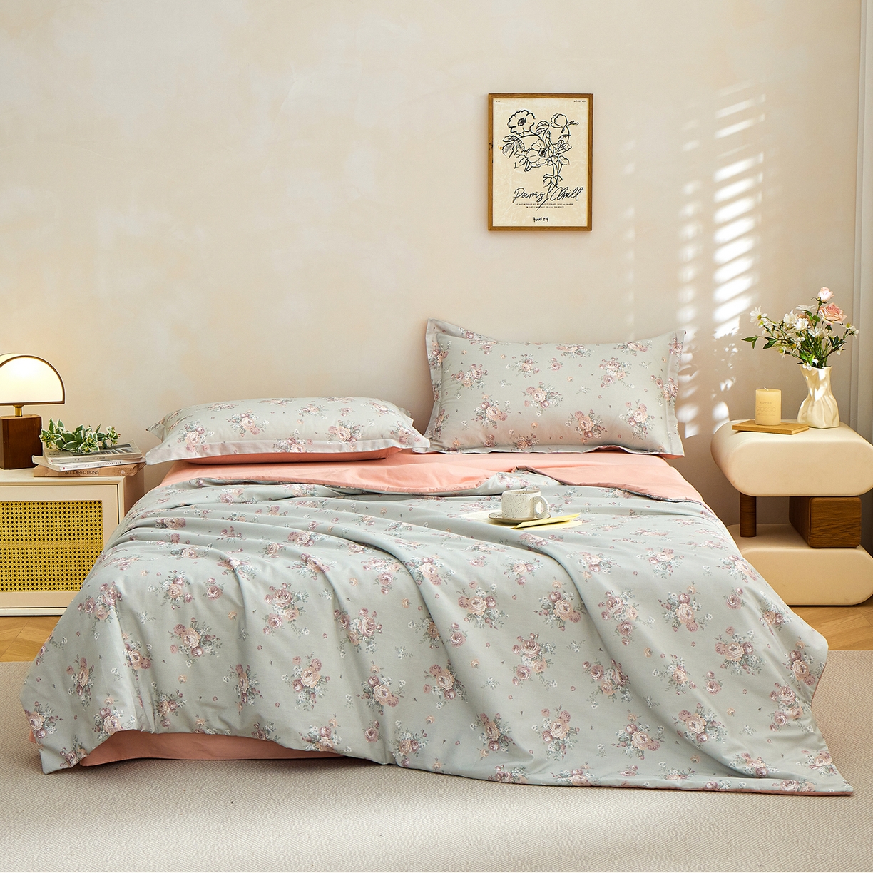 元元家居（元元被业） 2026新款全棉纯棉13372印花两用夏被夏凉被空调被四件套 金溪