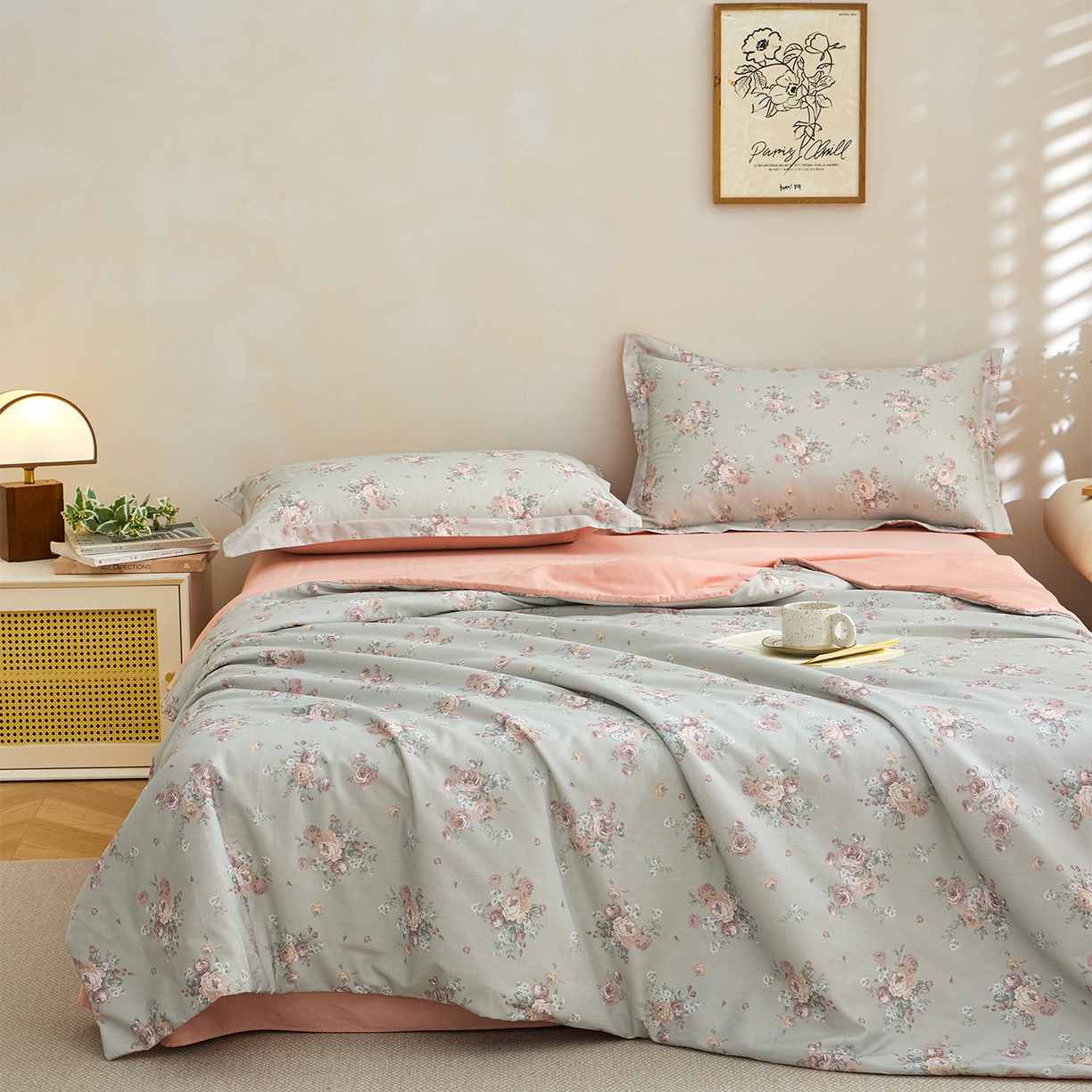 91家纺网 家纺一手货源 找家纺 元元家居（元元被业） 2026新款全棉纯棉13372印花两用夏被夏凉被空调被四件套 金溪