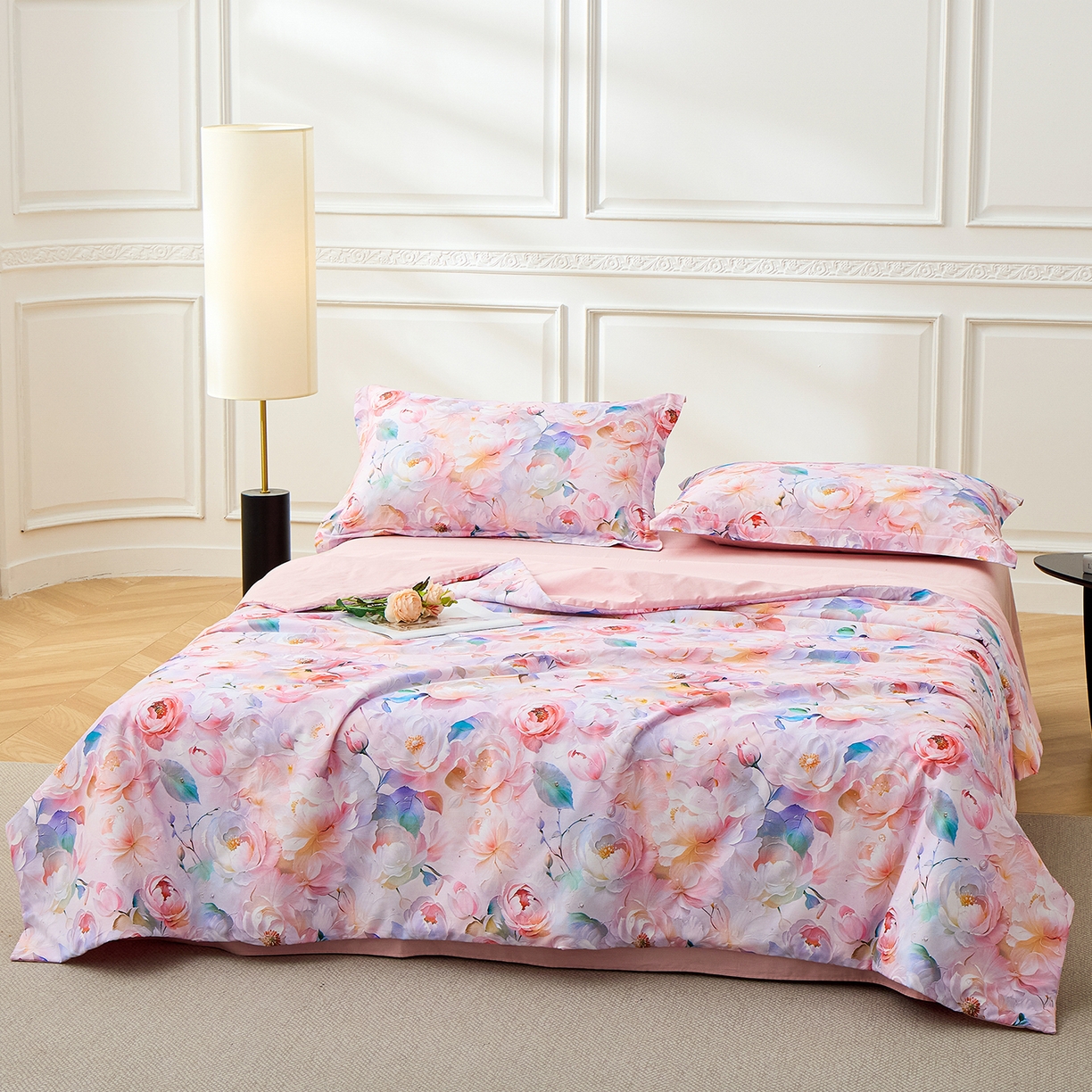 91家纺网 家纺一手货源 找家纺 元元家居（元元被业） 2026新款全棉纯棉13372印花两用夏被夏凉被空调被四件套 凝珠