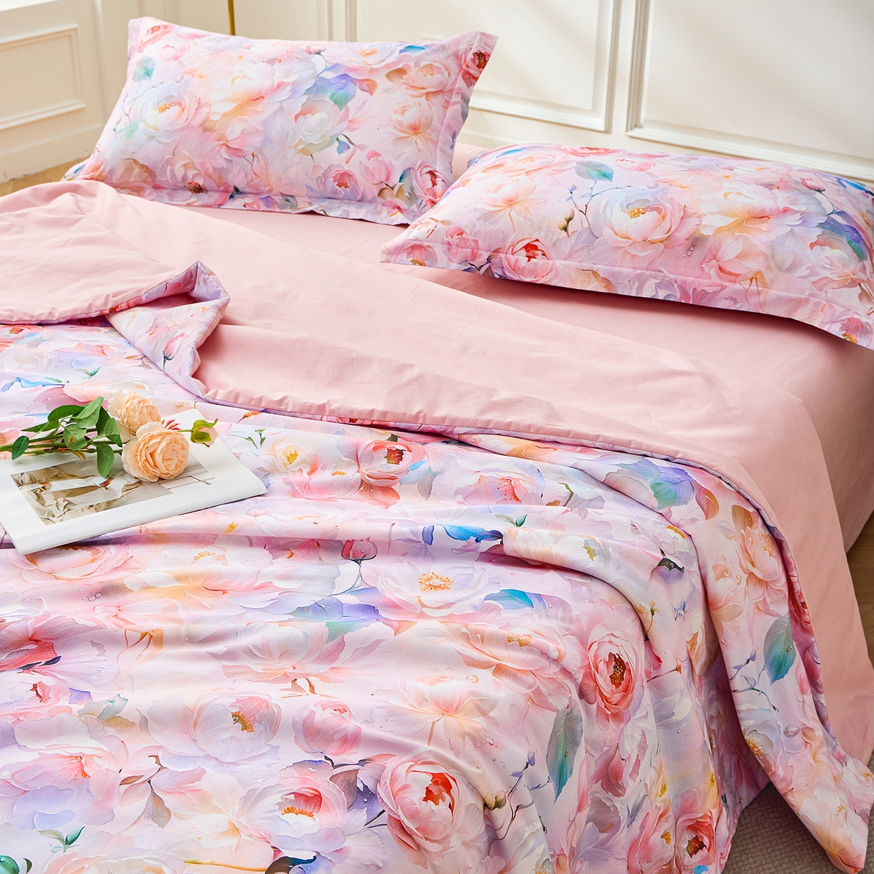 91家纺网 家纺一手货源 找家纺 元元家居（元元被业） 2026新款全棉纯棉13372印花两用夏被夏凉被空调被四件套 凝珠