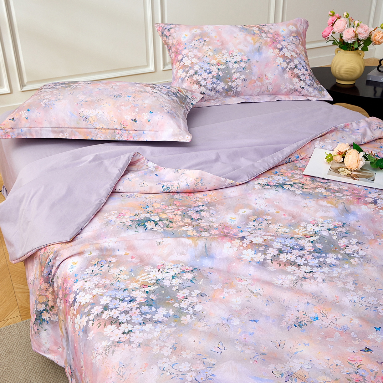 91家纺网 家纺一手货源 找家纺 元元家居（元元被业） 2026新款全棉纯棉13372印花两用夏被夏凉被空调被四件套 时光