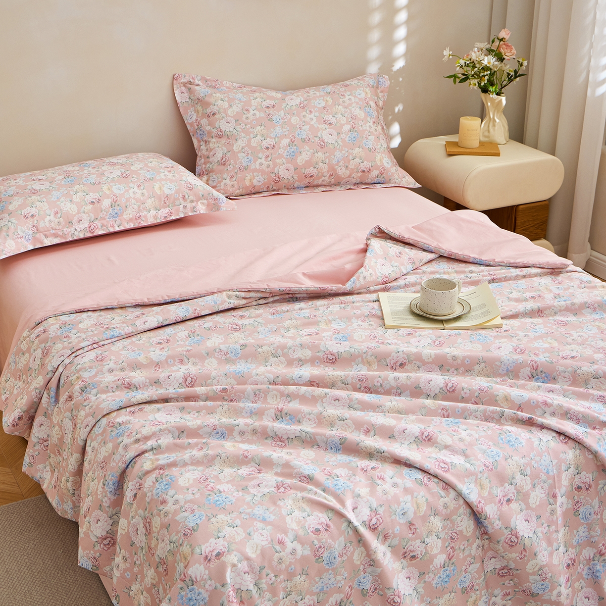 91家纺网 家纺一手货源 找家纺 元元家居（元元被业） 2026新款全棉纯棉13372印花两用夏被夏凉被空调被四件套 朔奇