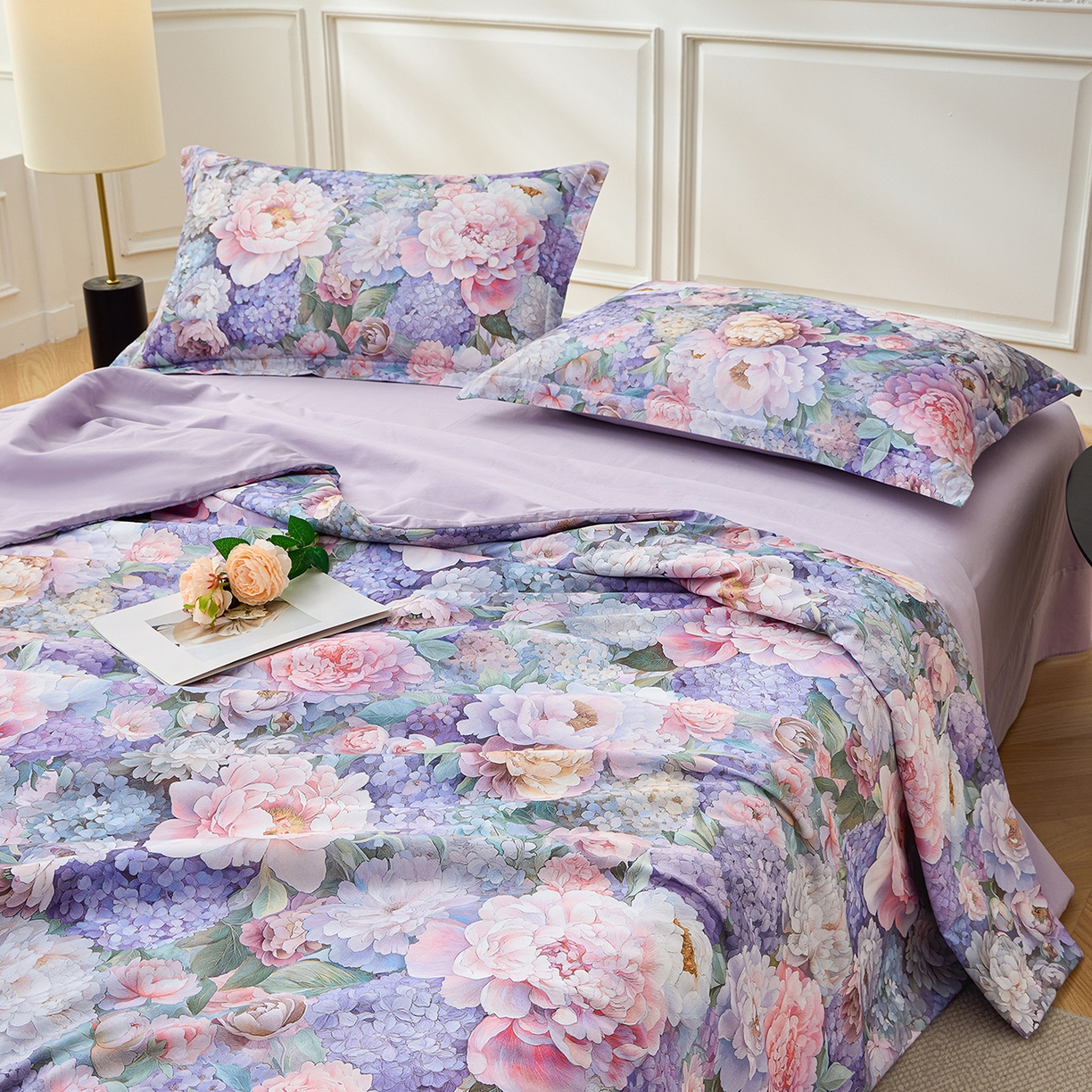 91家纺网 家纺一手货源 找家纺 元元家居（元元被业） 2026新款全棉纯棉13372印花两用夏被夏凉被空调被四件套 思思