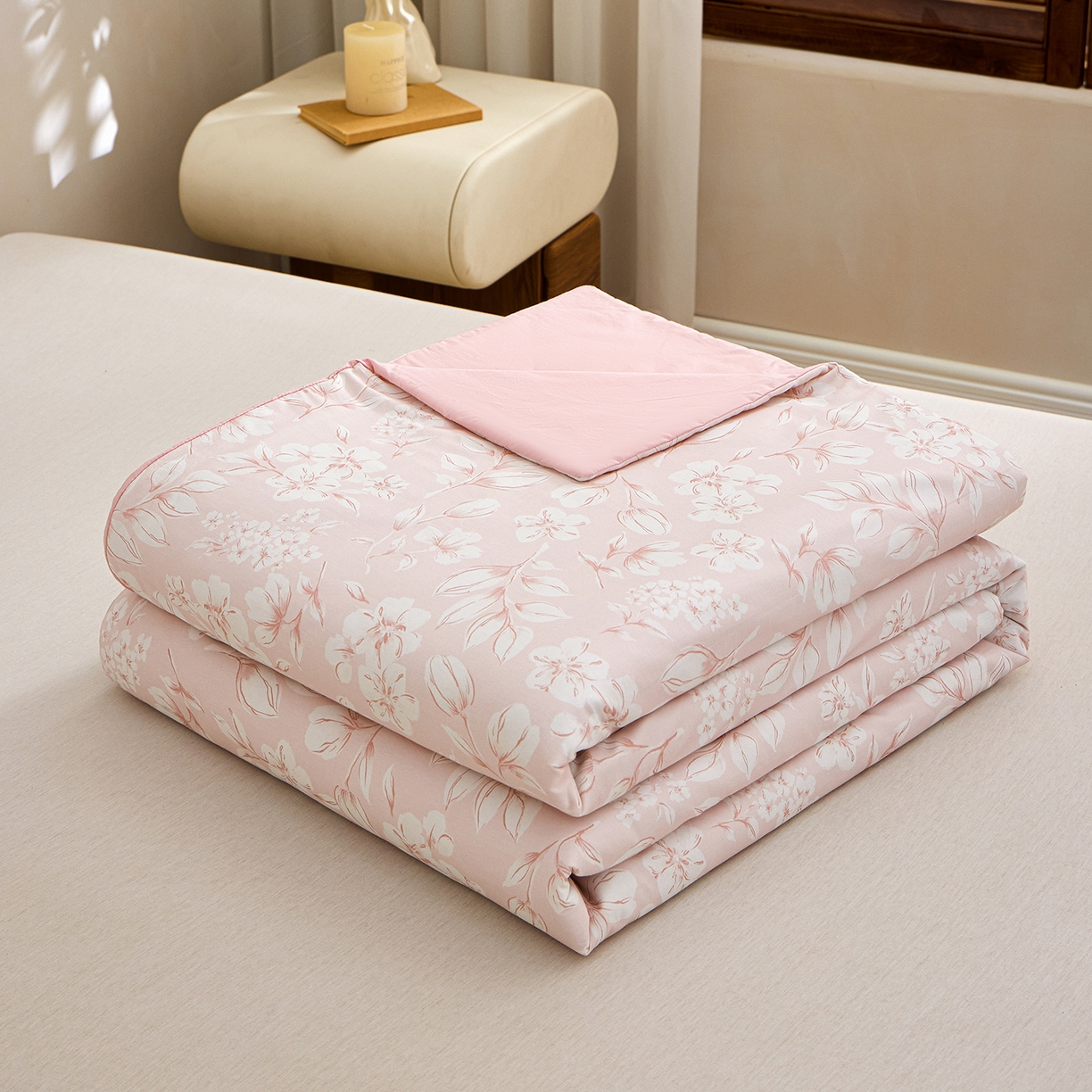 91家纺网 家纺一手货源 找家纺 元元家居（元元被业） 2026新款全棉纯棉13372印花两用夏被夏凉被空调被四件套 婉约