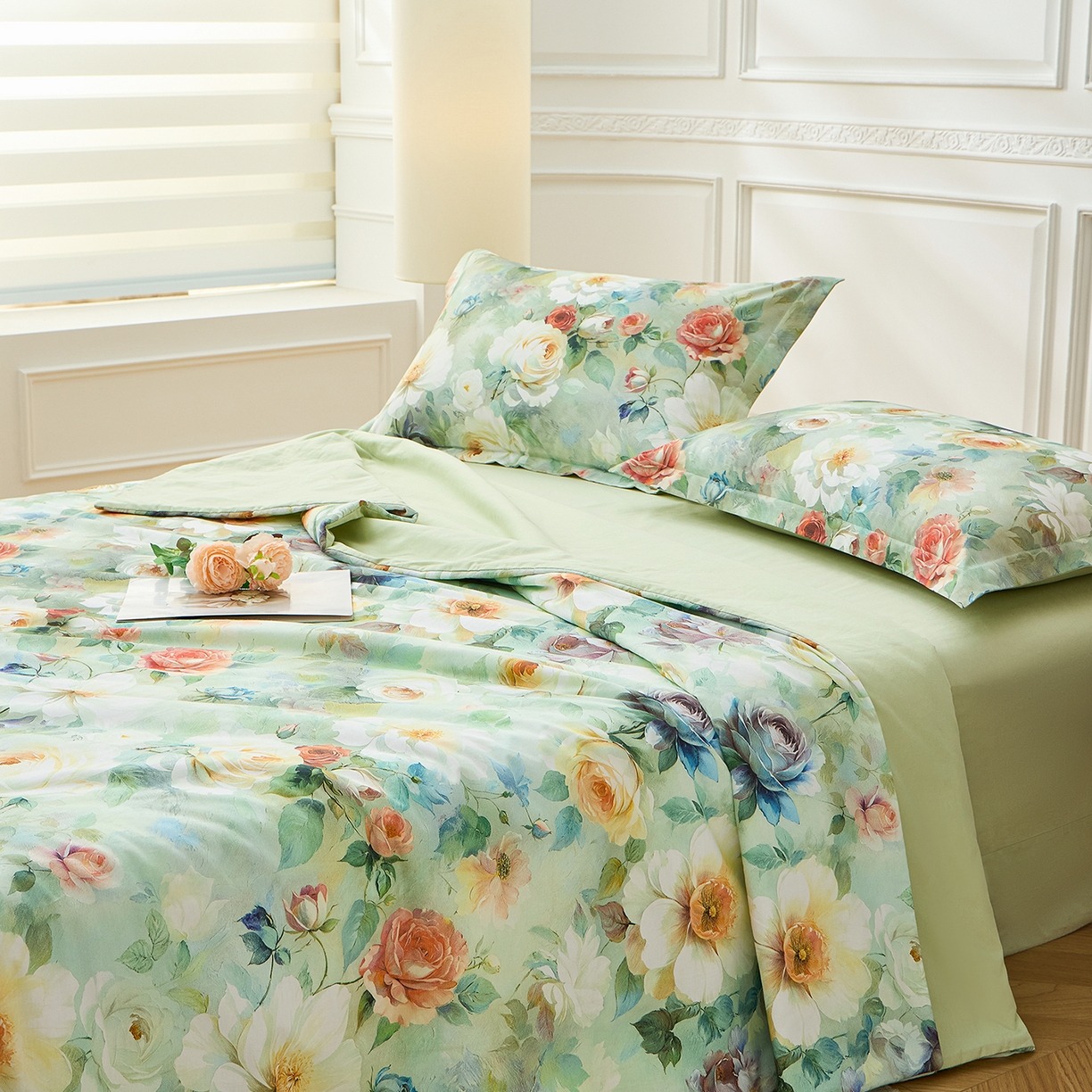 91家纺网 家纺一手货源 找家纺 元元家居（元元被业） 2026新款全棉纯棉13372印花两用夏被夏凉被空调被四件套 秀丽