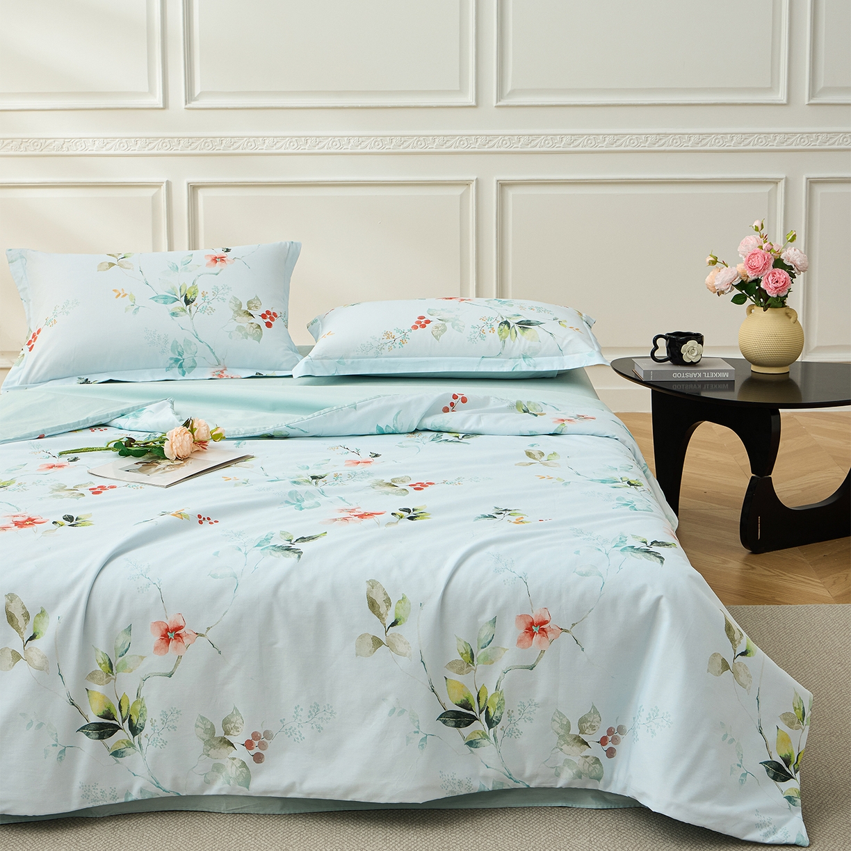 91家纺网 家纺一手货源 找家纺 元元家居（元元被业） 2026新款全棉纯棉13372印花两用夏被夏凉被空调被四件套 有枝