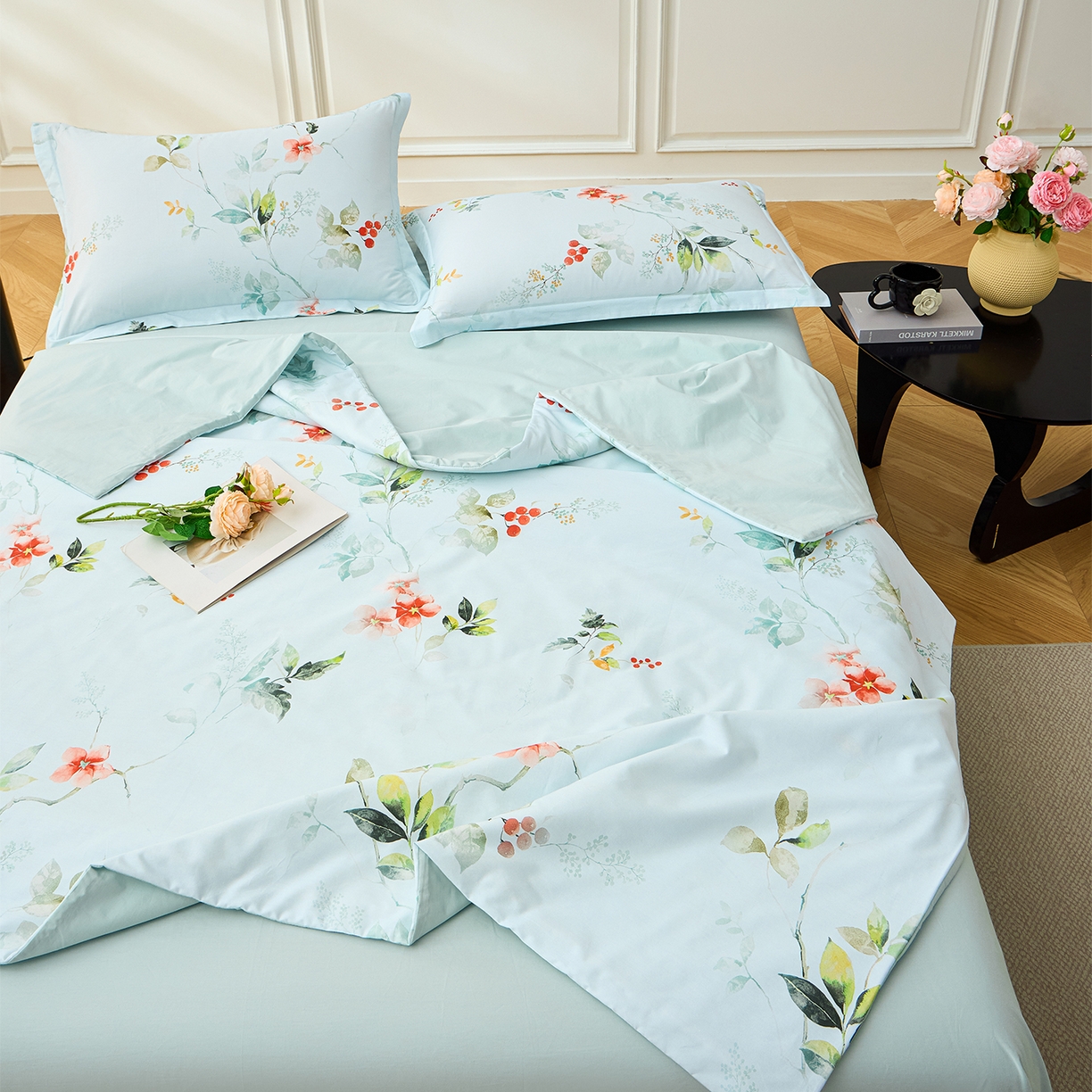 91家纺网 家纺一手货源 找家纺 元元家居（元元被业） 2026新款全棉纯棉13372印花两用夏被夏凉被空调被四件套 有枝