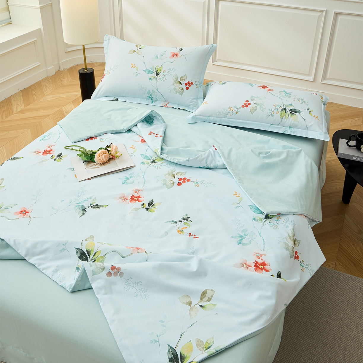 91家纺网 家纺一手货源 找家纺 元元家居（元元被业） 2026新款全棉纯棉13372印花两用夏被夏凉被空调被四件套 有枝