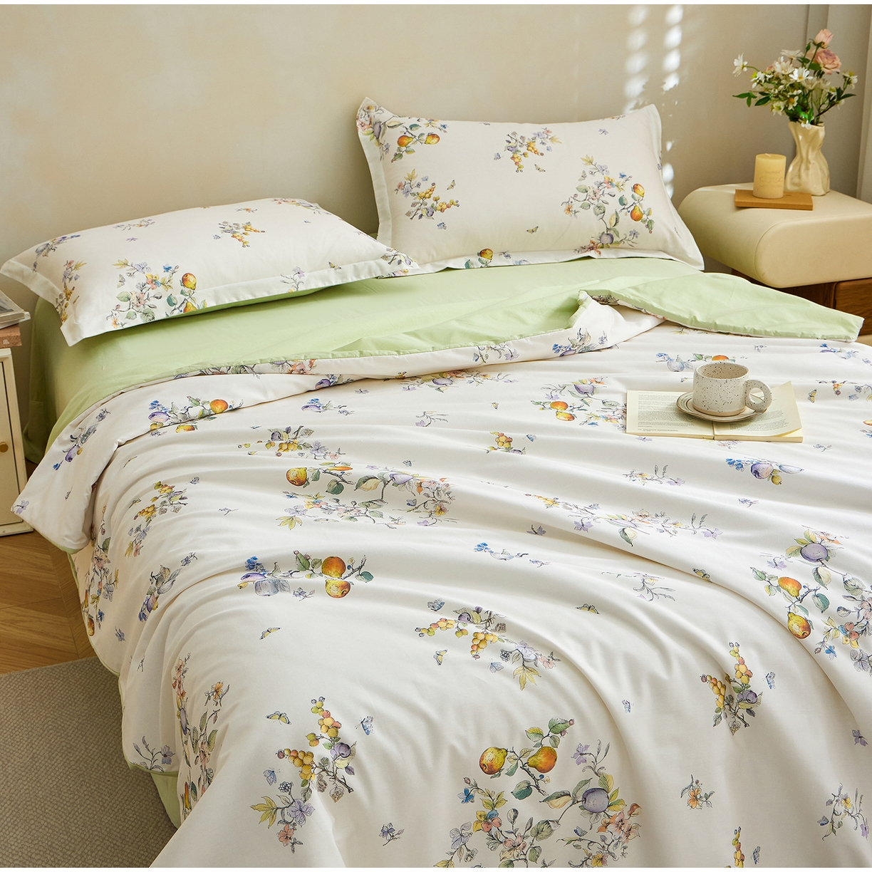 91家纺网 家纺一手货源 找家纺 元元家居（元元被业） 2026新款全棉纯棉13372印花两用夏被夏凉被空调被四件套 知夏