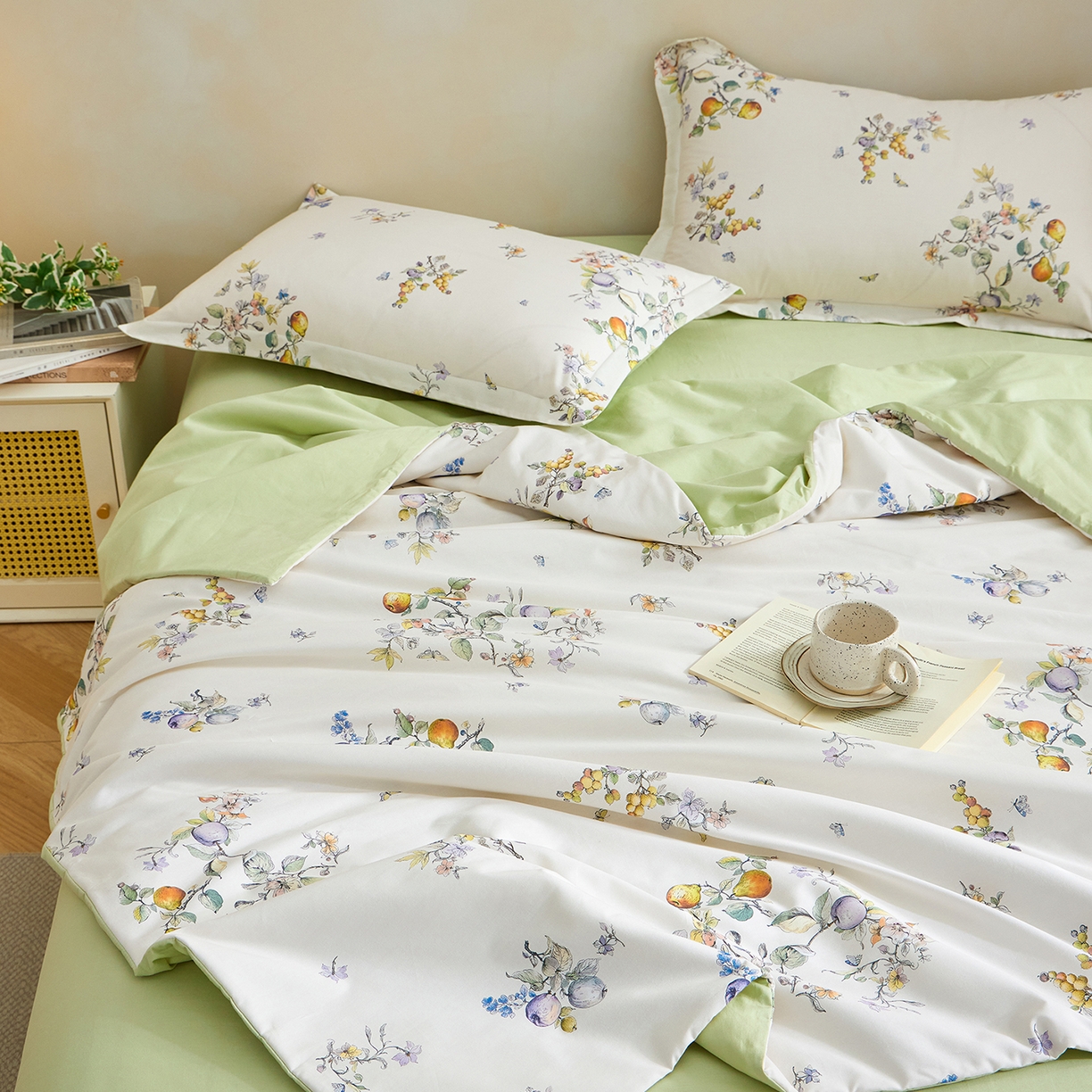 91家纺网 家纺一手货源 找家纺 元元家居（元元被业） 2026新款全棉纯棉13372印花两用夏被夏凉被空调被四件套 知夏