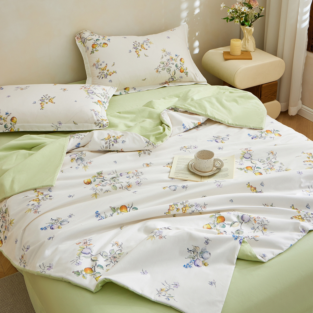 91家纺网 家纺一手货源 找家纺 元元家居（元元被业） 2026新款全棉纯棉13372印花两用夏被夏凉被空调被四件套 知夏