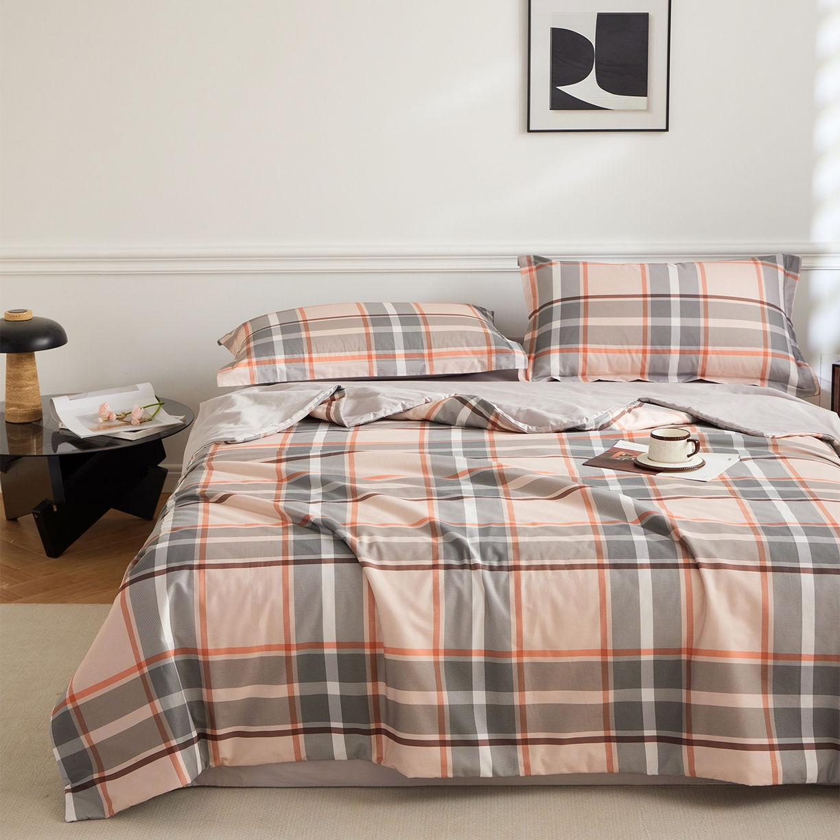 91家纺网 家纺一手货源 找家纺 元元家居（元元被业） 2026新款全棉纯棉13372印花两用夏被夏凉被空调被四件套 自在