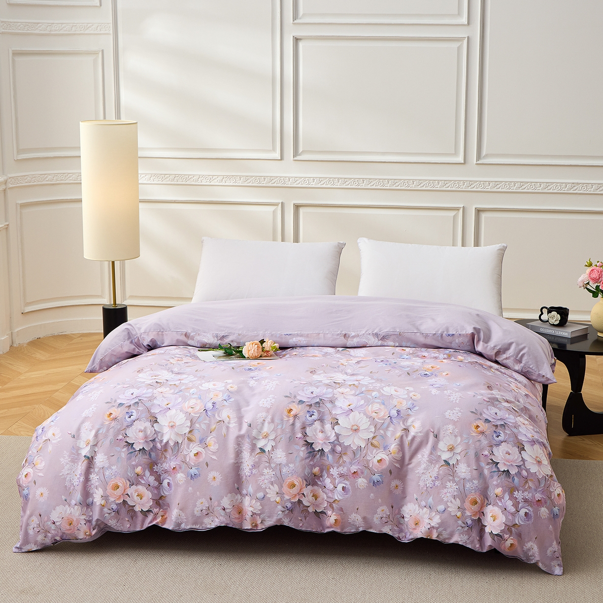 91家纺网 家纺一手货源 找家纺 元元家居（元元被业） 2026新款全棉13372套件及单品【印花款】-单被套 花漾紫