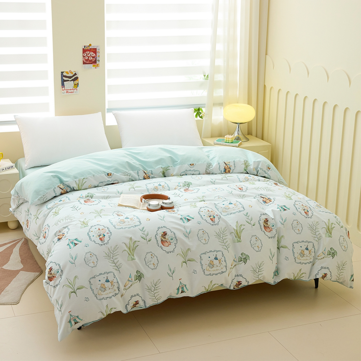 91家纺网 家纺一手货源 找家纺 元元家居（元元被业） 2026新款全棉13372套件及单品【印花款】-单被套 乐园绿